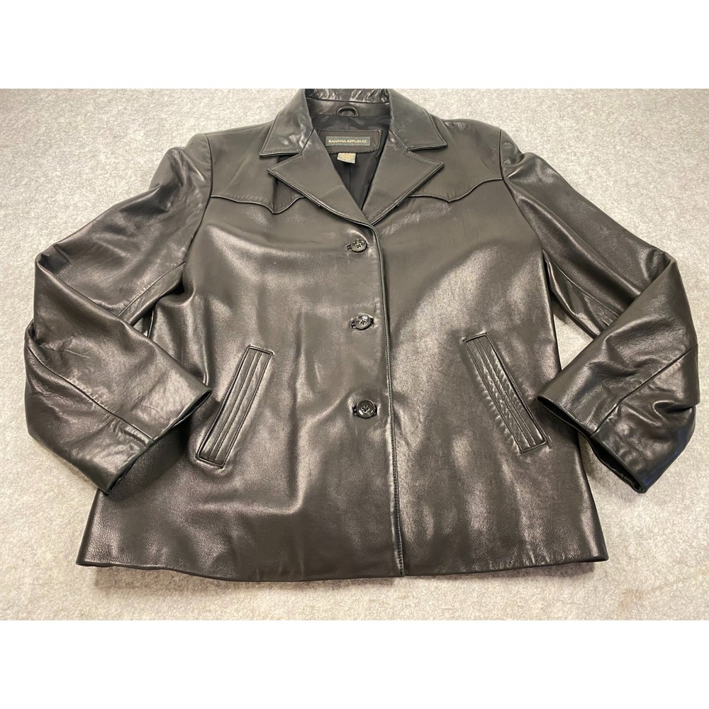 Banana Republic Women's Soft Leather Black Jacket Blazer Size L**Y2K Style